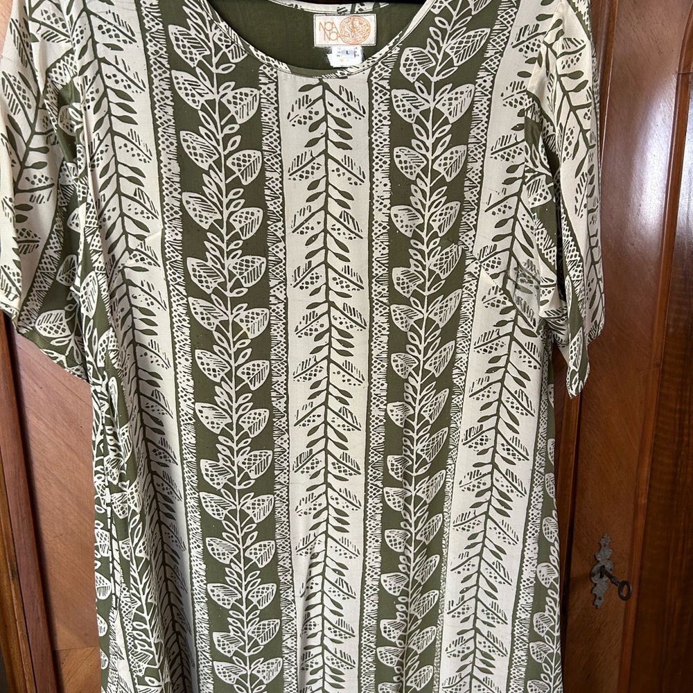 Noa Noa Olive & Cream Botanical Print Silk Caftan Sz L